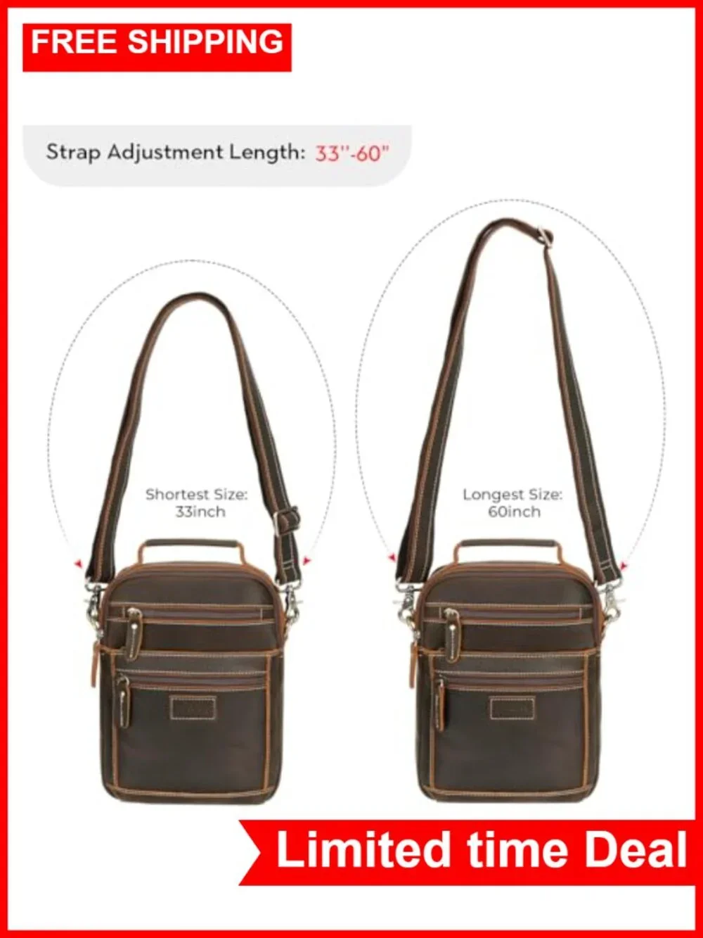 Italian Full Grain Leather Messenger Bag Crossbody Sling Business Shoulder Bag